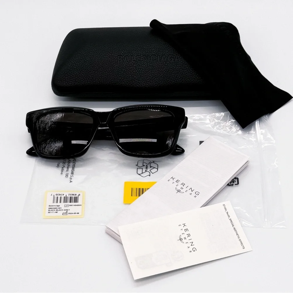 NEW BALENCIAGA BB0346S 001 SQUARE BLACK GREY UNISEX SUNGLASSES BALENCIAGA